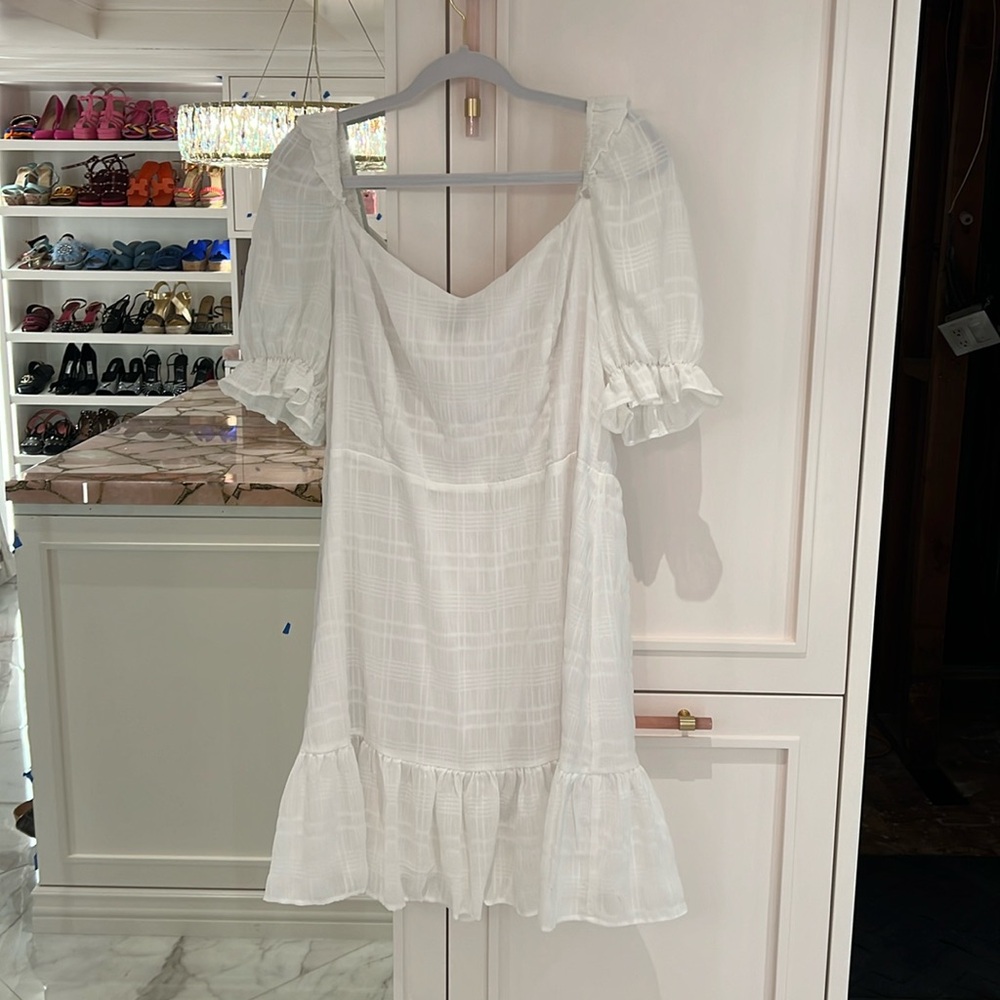 Aqua White Poplin sleeve Flounced Mini Dress XL